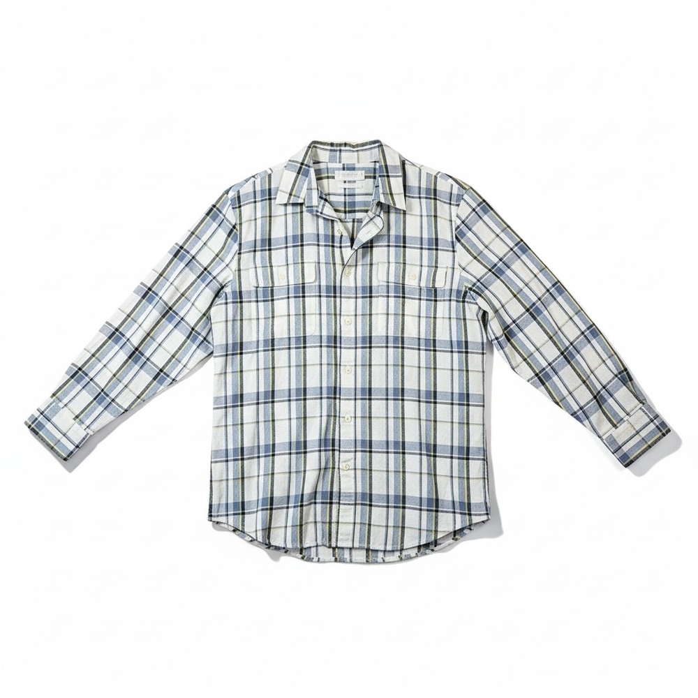 Lucky Brand Plaid Button Up Shirt Mens Medium Blue Yellow Long Sleeve Classic